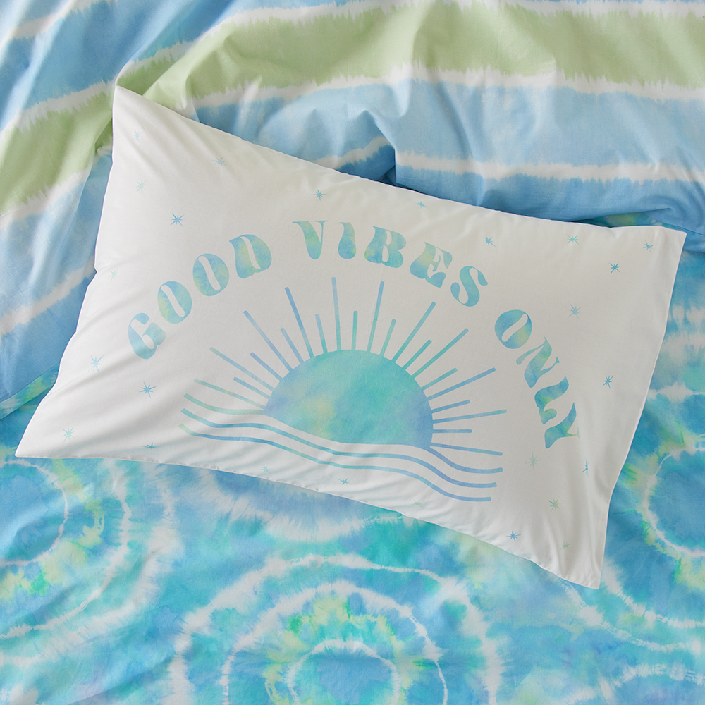 Good Vibes Only Aqua Kids Text Pillowcase
