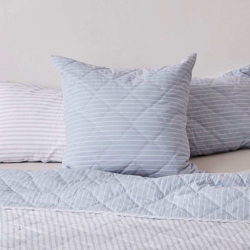 Stonewashed Cotton Blue Stripe Quilted Coverlet Separates