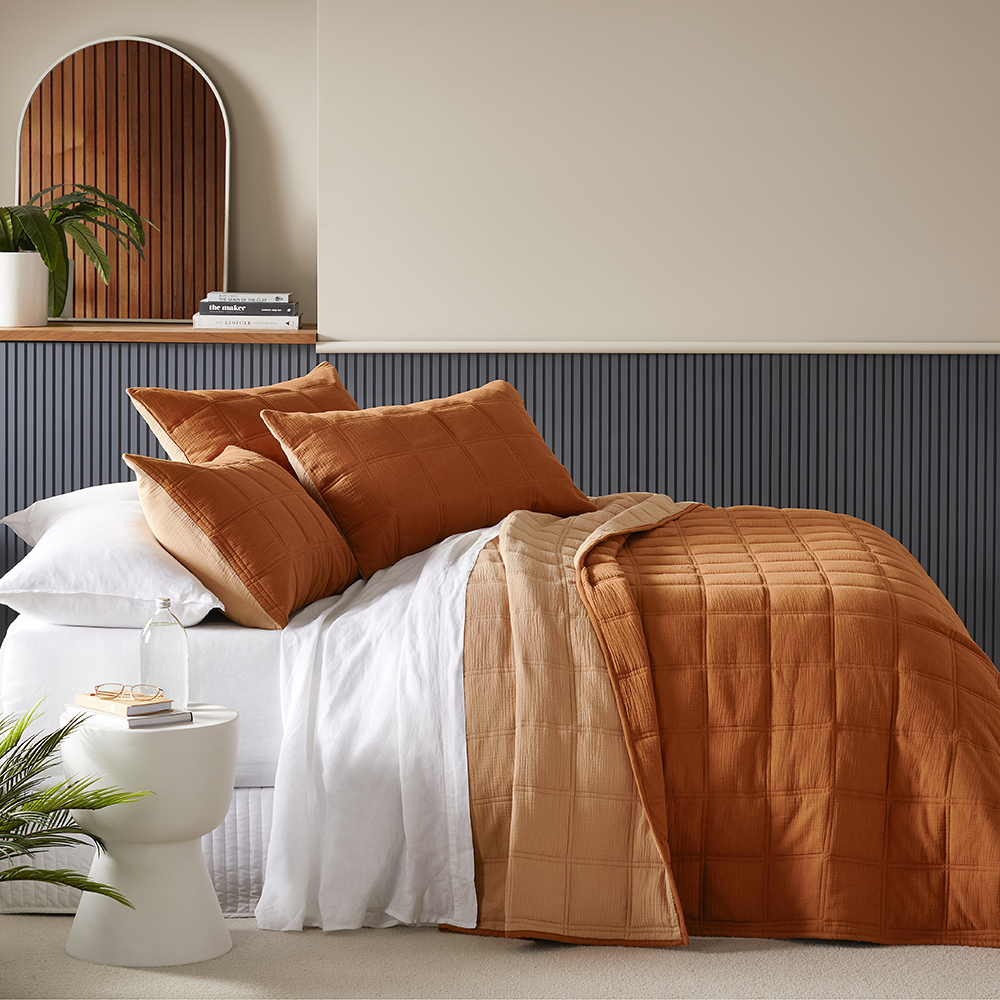 Crinkle Cotton Brown Sugar Quilted Coverlet Separates