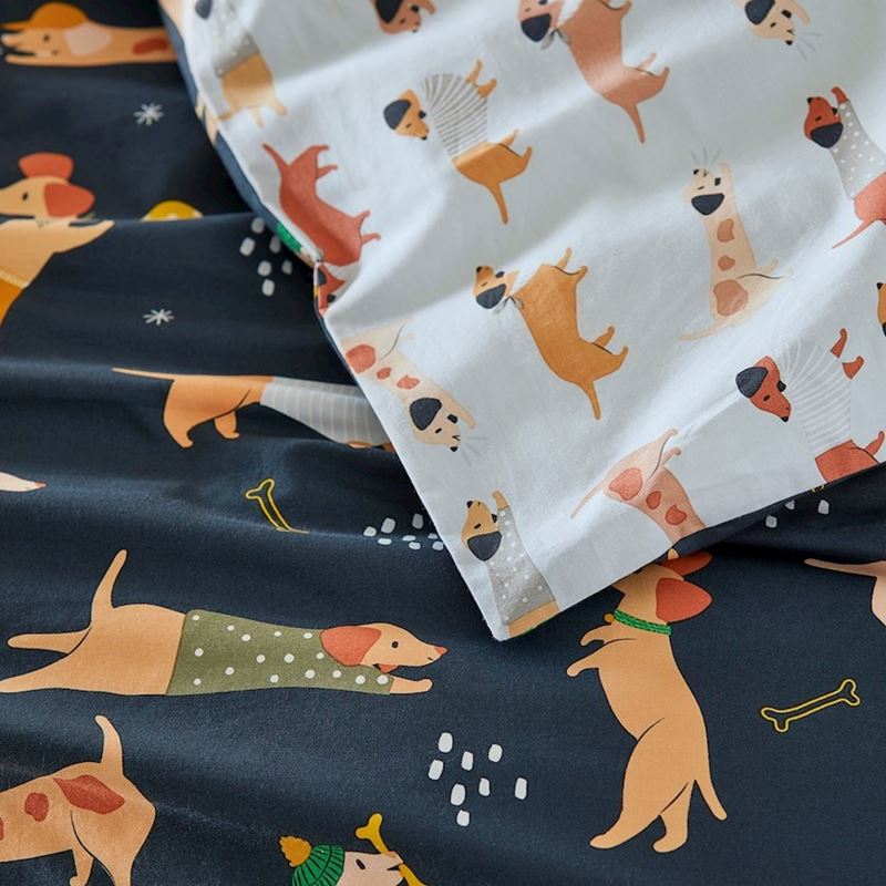 Playful Puppies Cot Navy Quilt Cover Set
