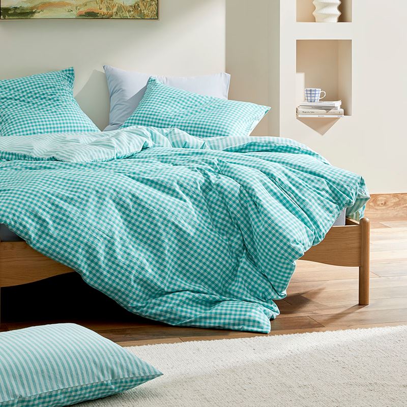 Carrie Aquamarine Gingham Quilt Cover Set + Separates
