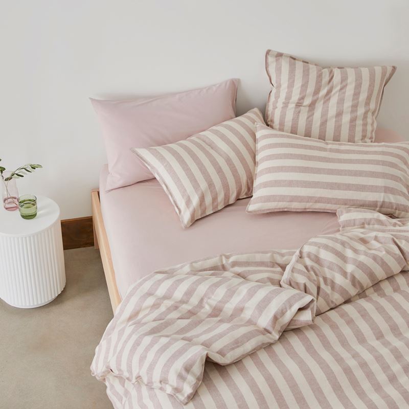 Vintage Washed Linen Cotton Cocoa Stripe Quilt Cover Set + Separates