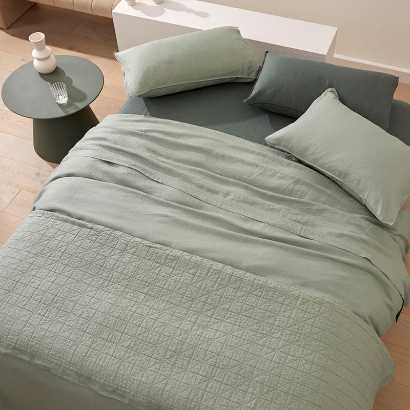 Vintage Washed Linen Eucalyptus Quilt Cover Separates