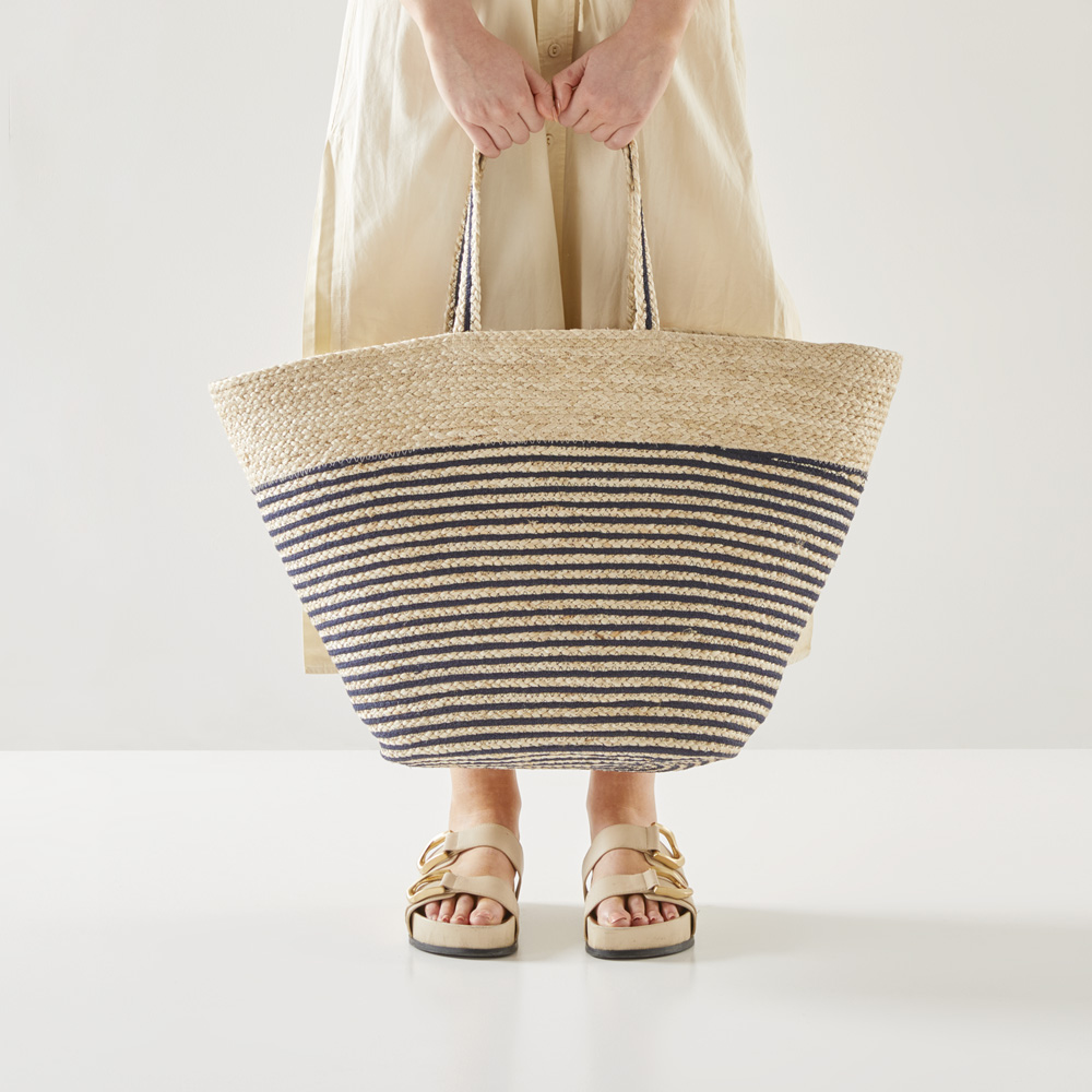 Jute Navy Stripe Beach Bag
