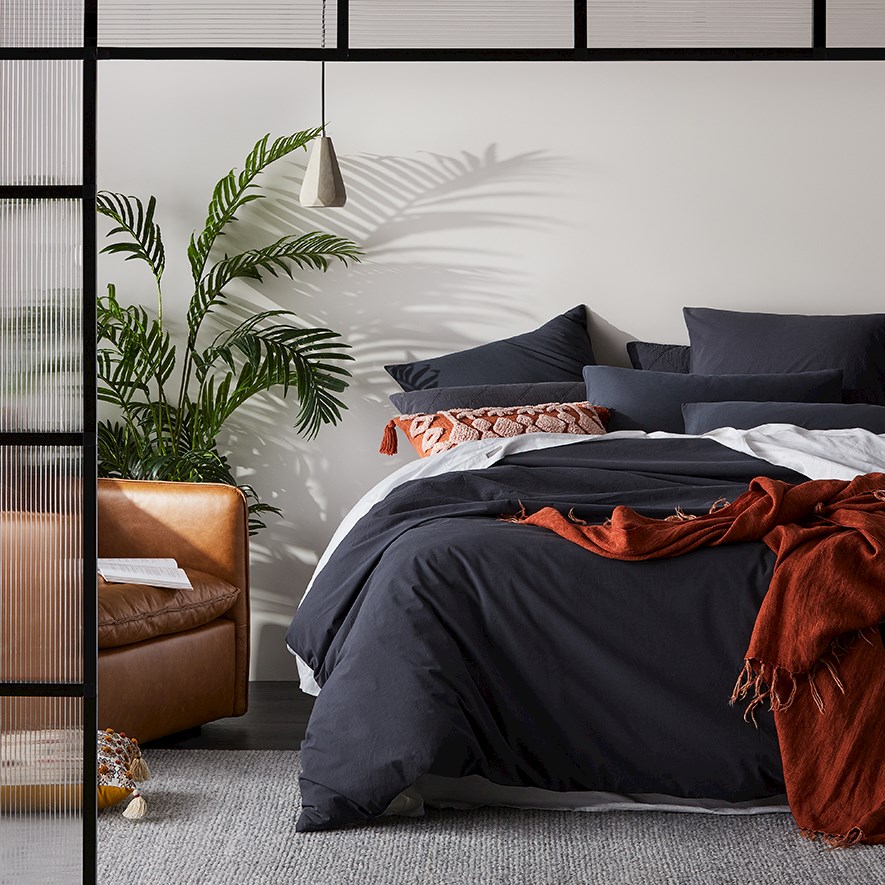 Stonewashed Cotton Charcoal Quilt Cover Separates