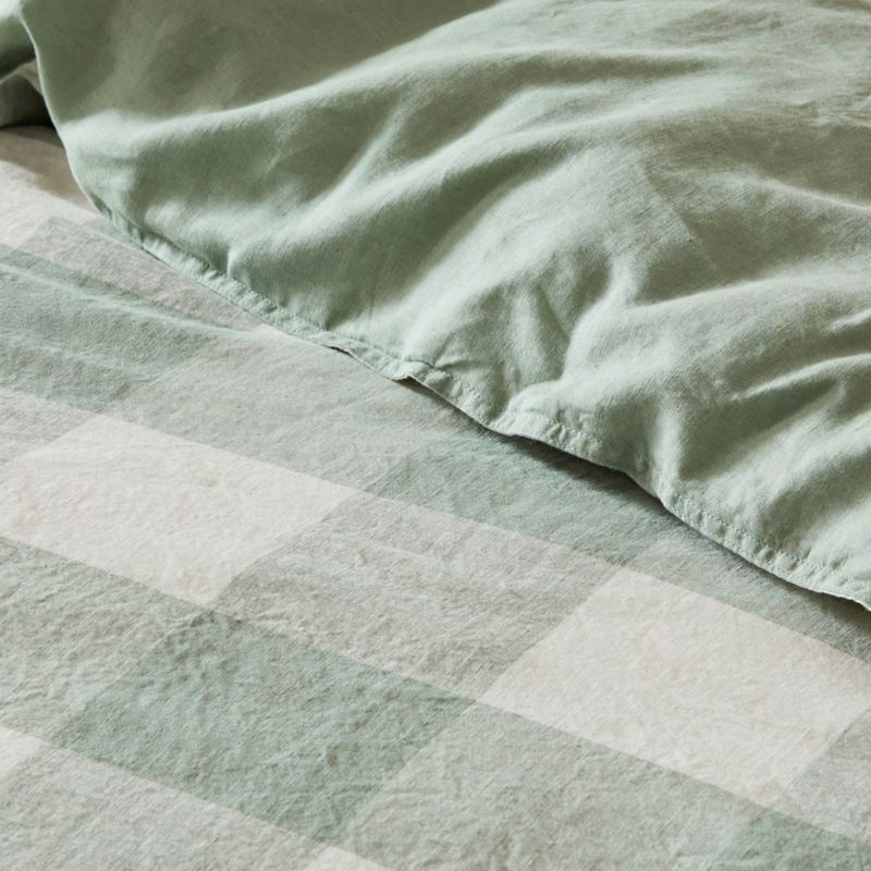 Vintage Washed Linen Large Eucalyptus Check Quilt Cover Separates