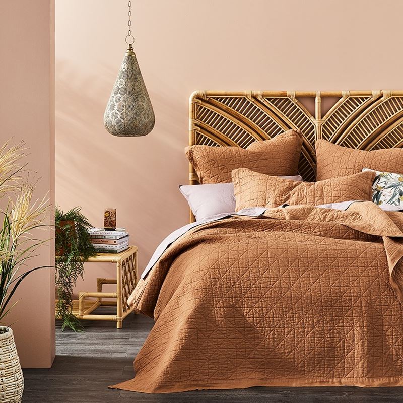 Vintage Washed Linen Caramel Quilted Pillowcase