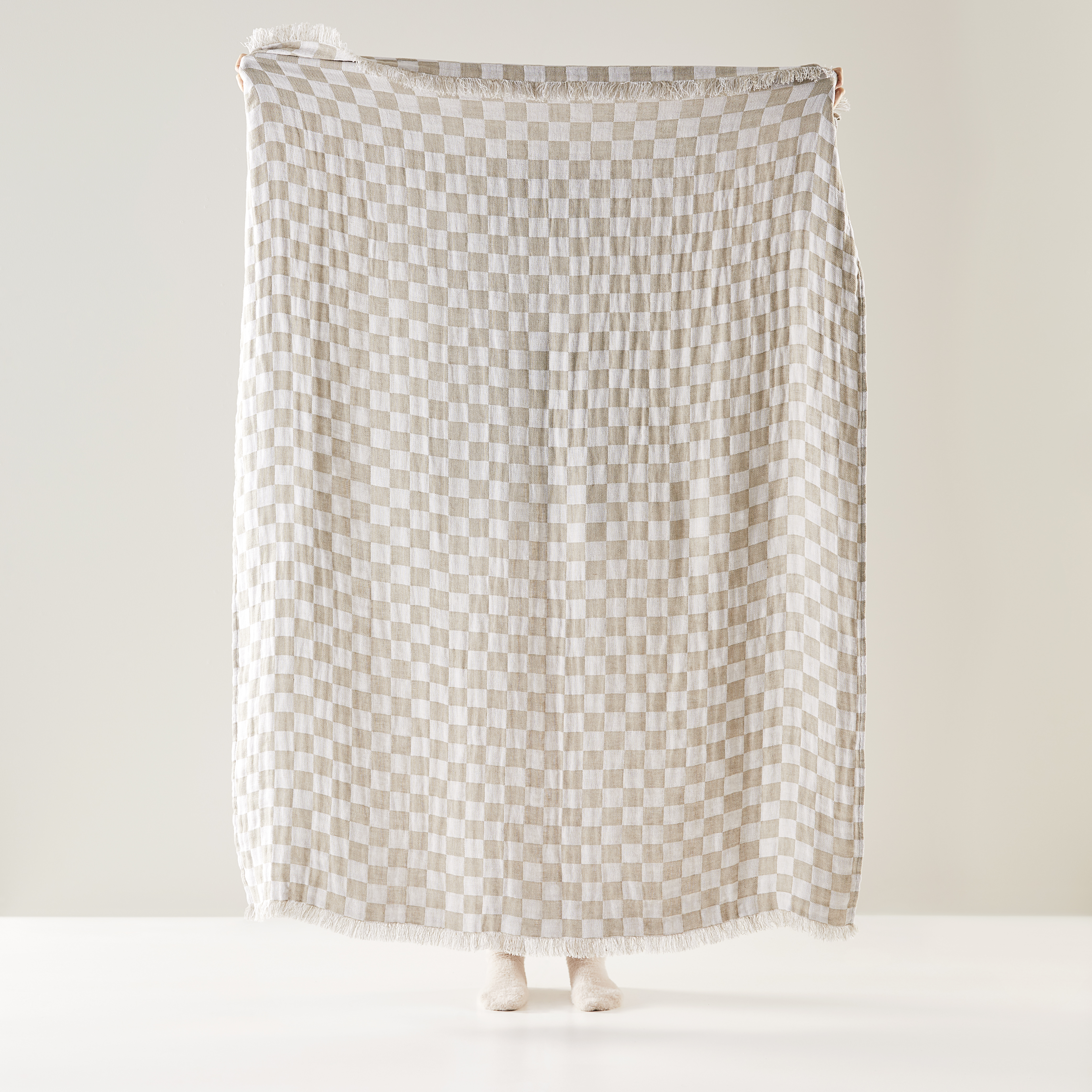 Elora White & Natural Check Linen Throw