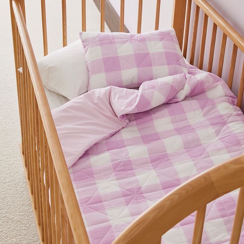 Mickey Gingham Lilac Quilted Cot Quilt Cover Set