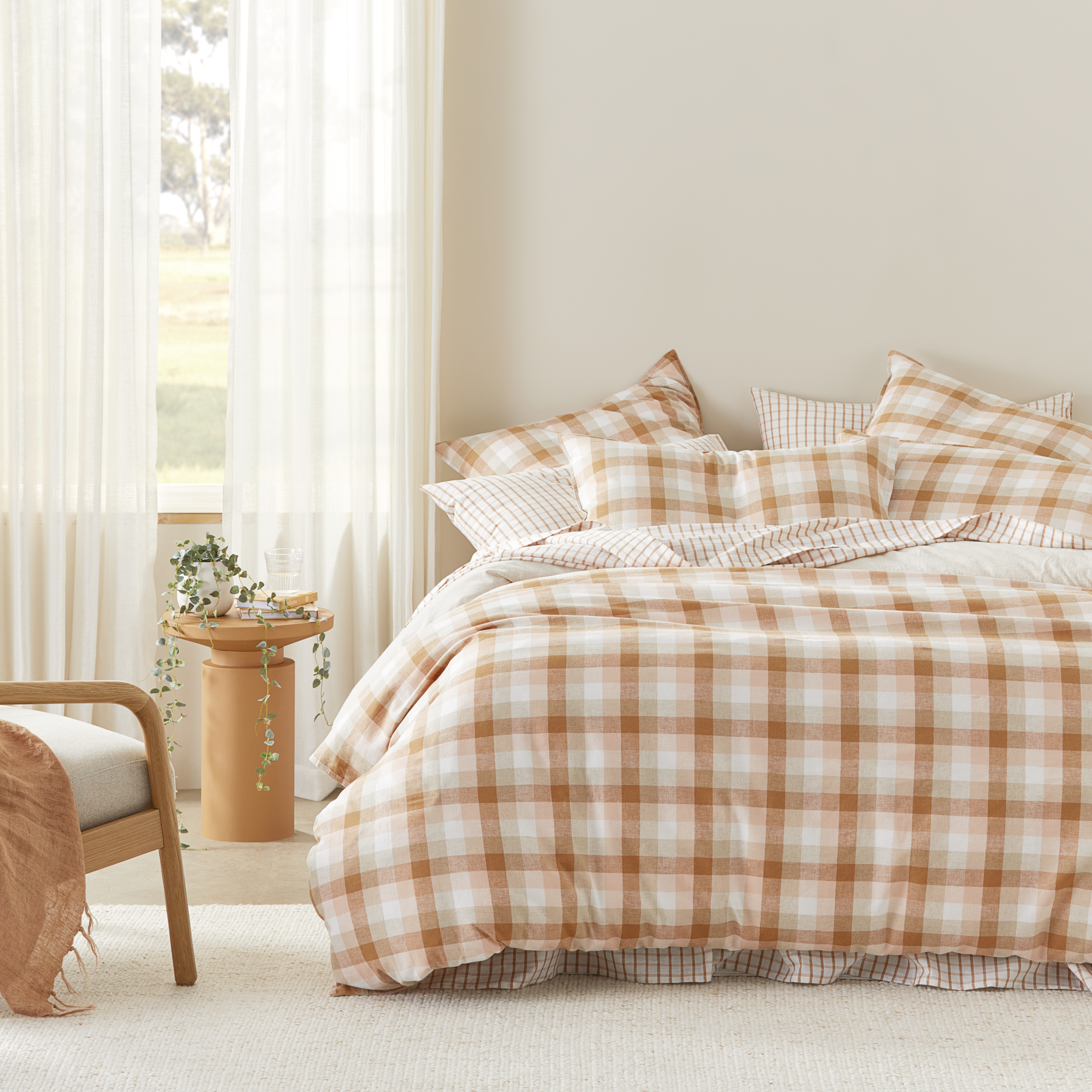 Vintage Washed Linen Cotton Earth Check Quilt Cover Set + Separates