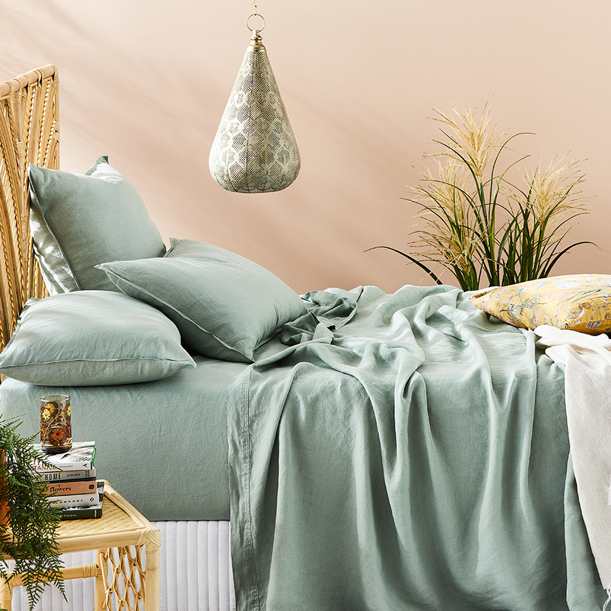 Vintage Washed Linen Eucalyptus Sheet Set