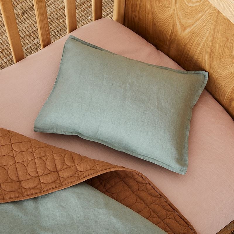 Vintage Washed Linen Eucalyptus Cot Quilt Cover Set