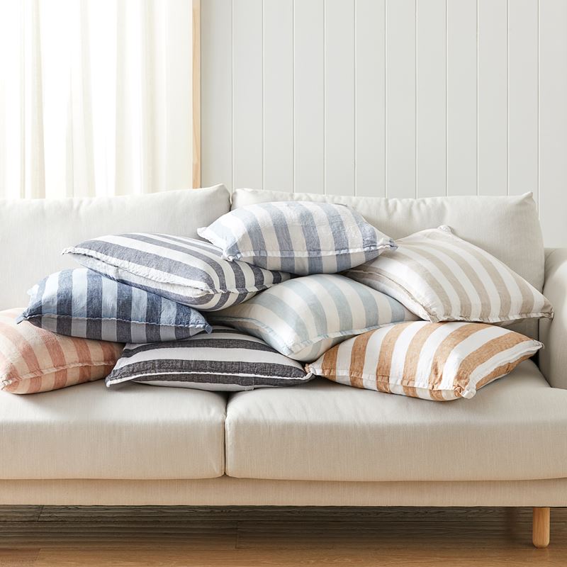 Belgian White & Linen Stripe Vintage Washed Linen Cushion