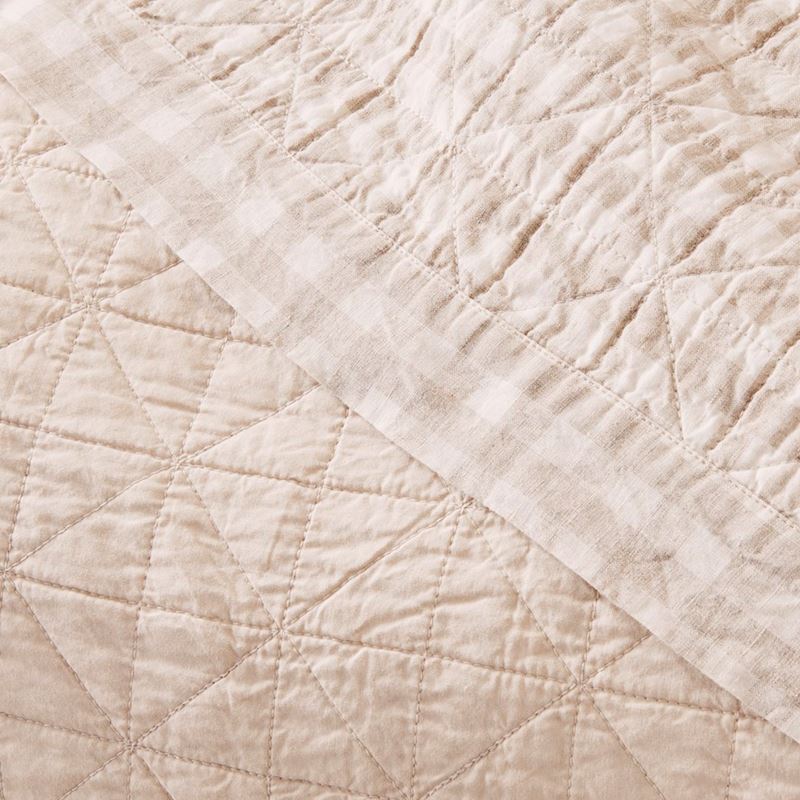 Vintage Washed Linen Linen Check Quilted Coverlet Separates
