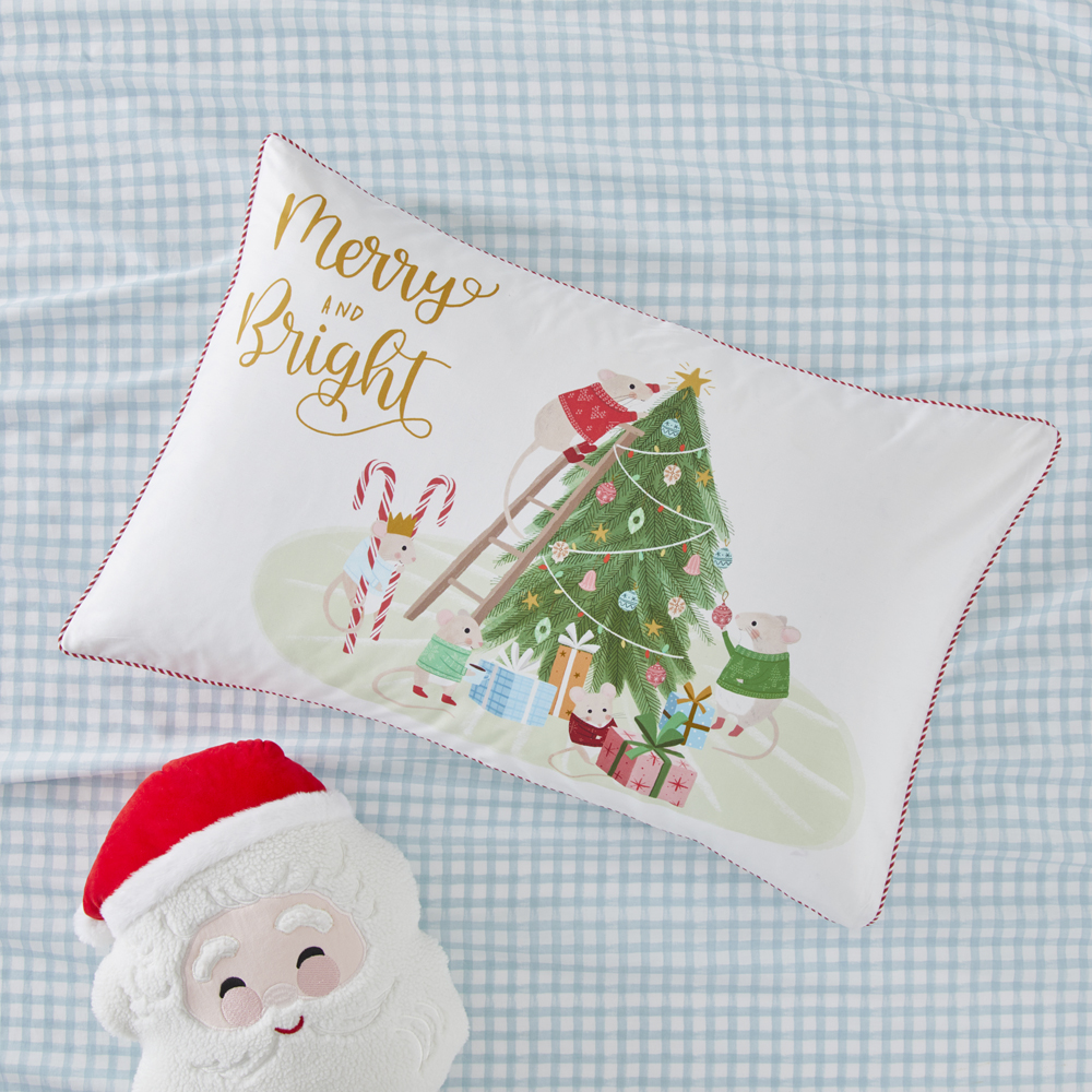 Merry And Bright Mice Christmas Text Pillowcase