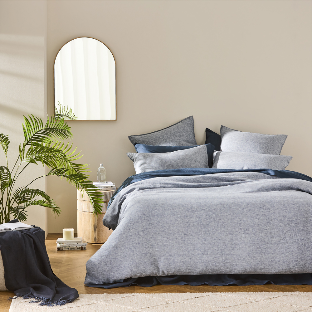 Vintage Washed Linen Navy Marle Quilt Cover Separates