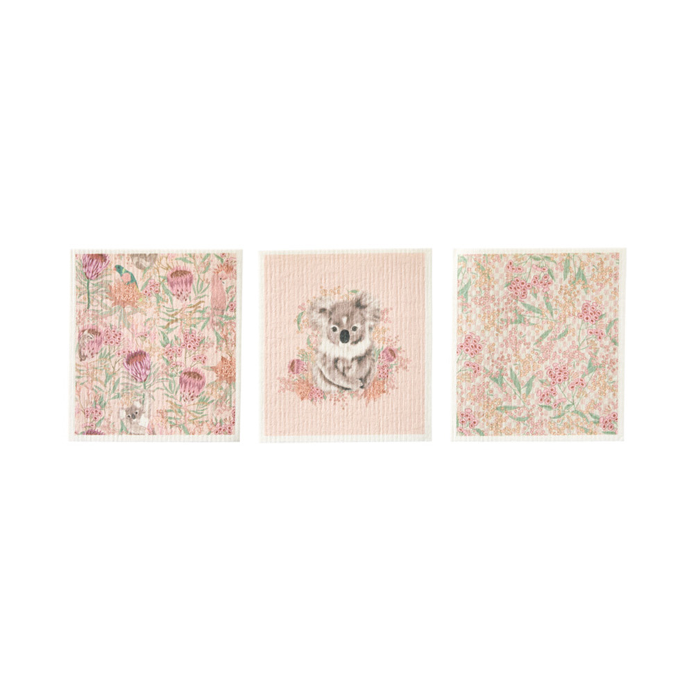 Printed Koala Floral Dishcloth Pack of 3