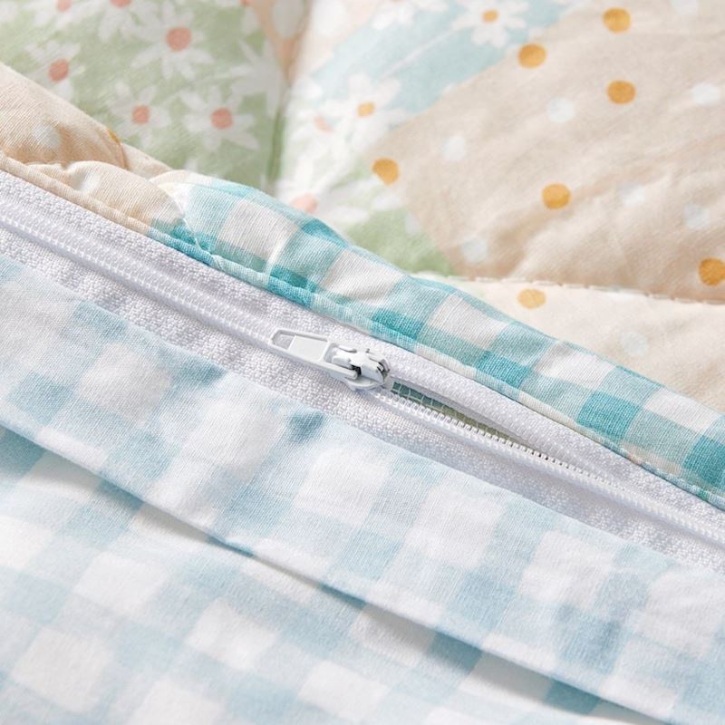 Wildflower Patchwork Spring Green Quilted Quilt Cover Set