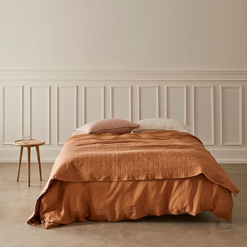Vintage Washed Linen Caramel Quilted Coverlet Separates