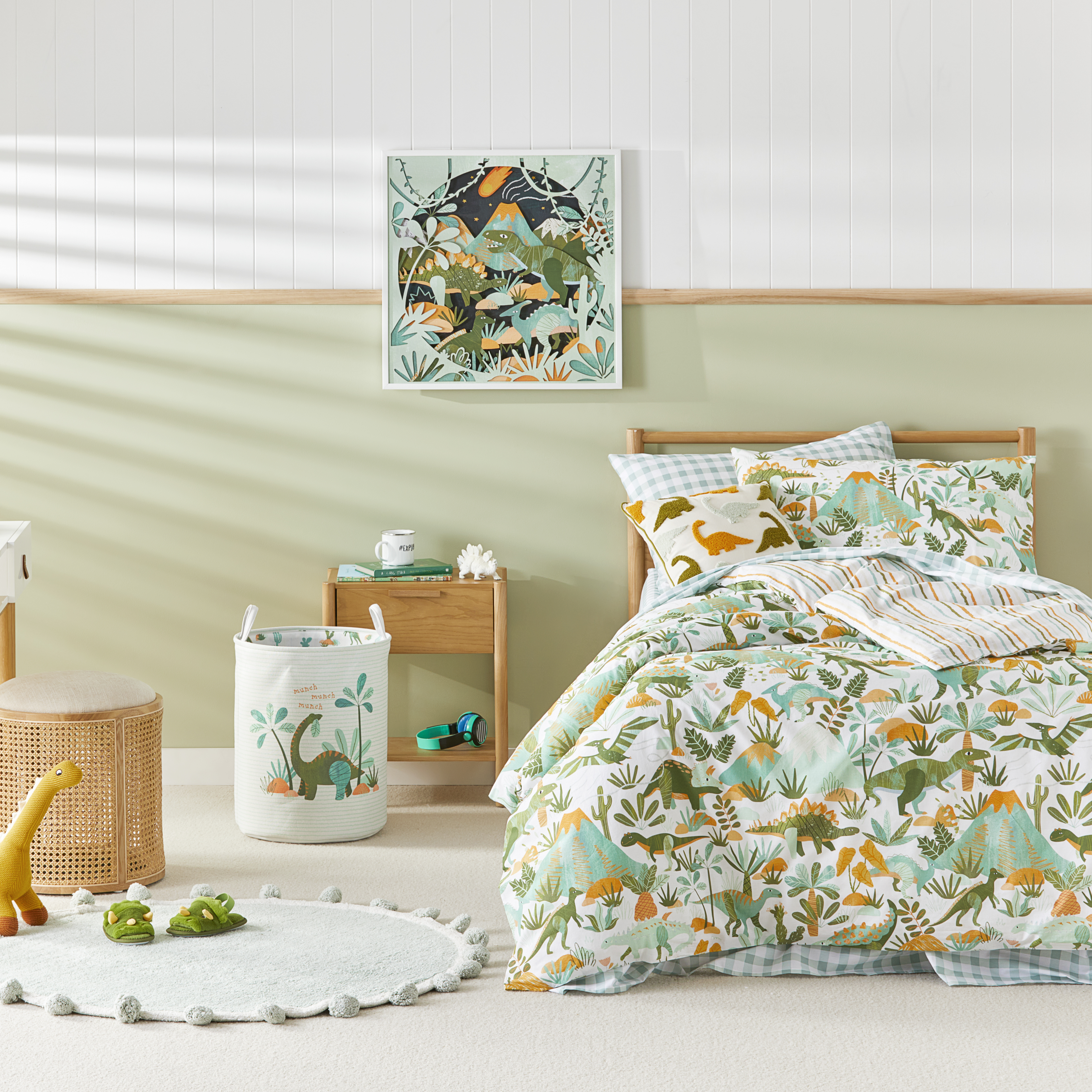 Stonewashed Dino Safari Green Quilt Cover Set