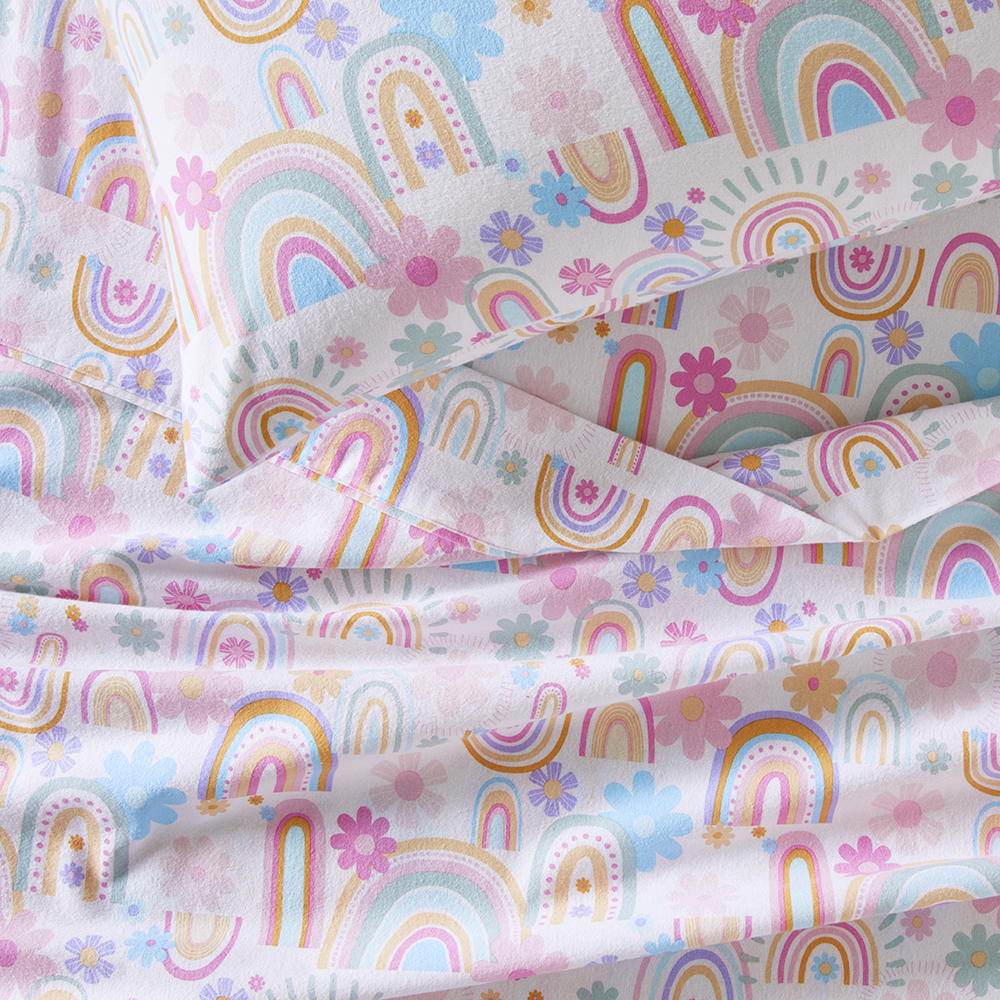Sunshine & Rainbows Sherbet Flannelette Sheet Set