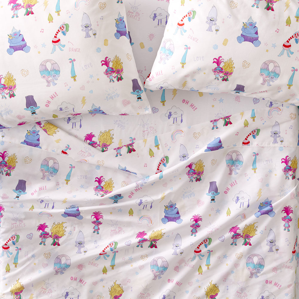 Universal Trolls Born Sparkly White Sheet Set