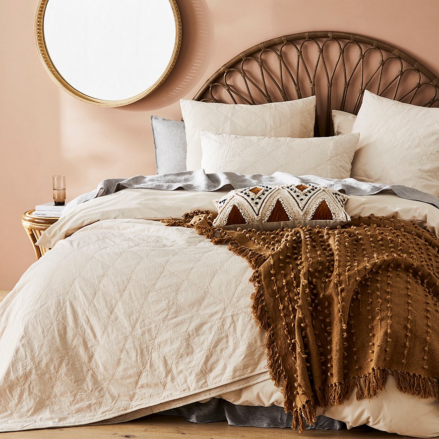 Stonewashed Cotton Sand Quilted Coverlet Separates