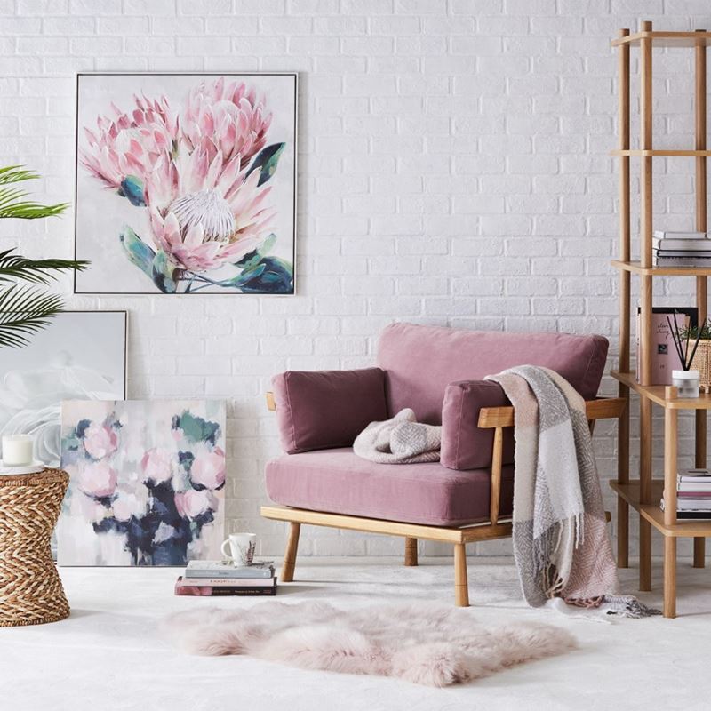 Protea Handpainted Blush Arrangement Wall Art