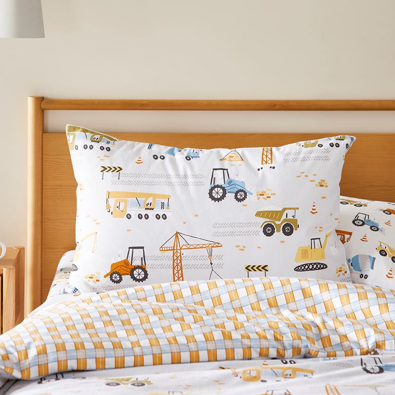 Construction Zone Natural Flannelette Quilt Cover Set