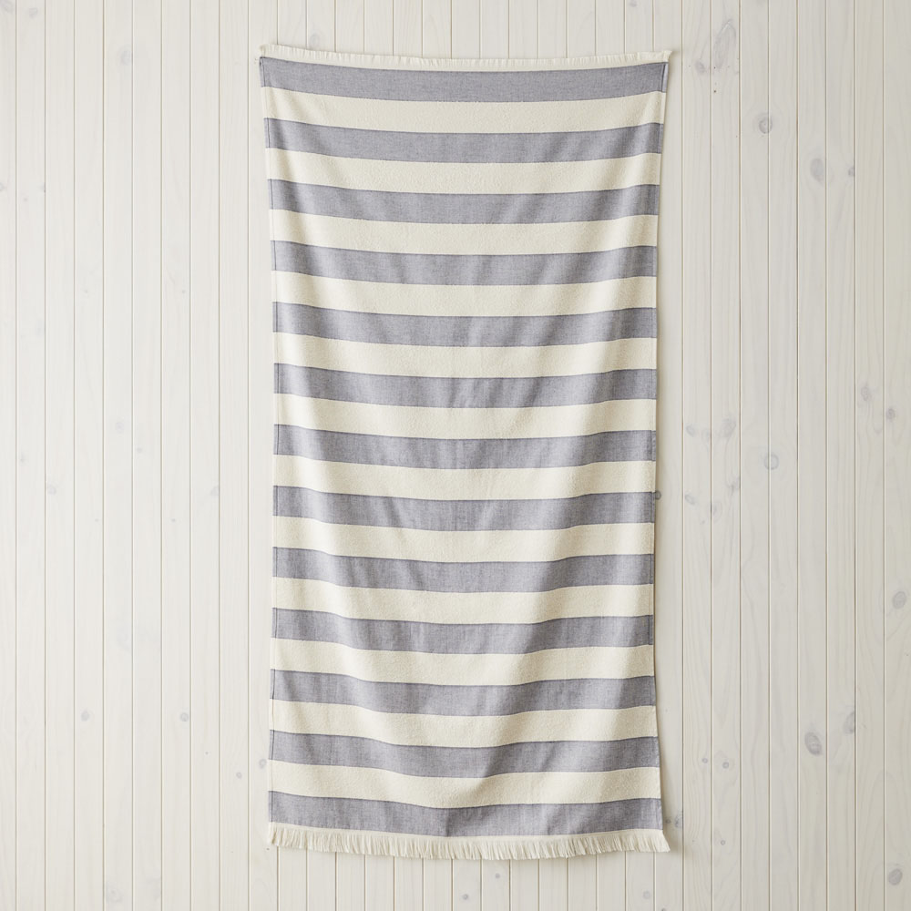 European Navy & Natural Stripe Turkish Cotton Beach Towel