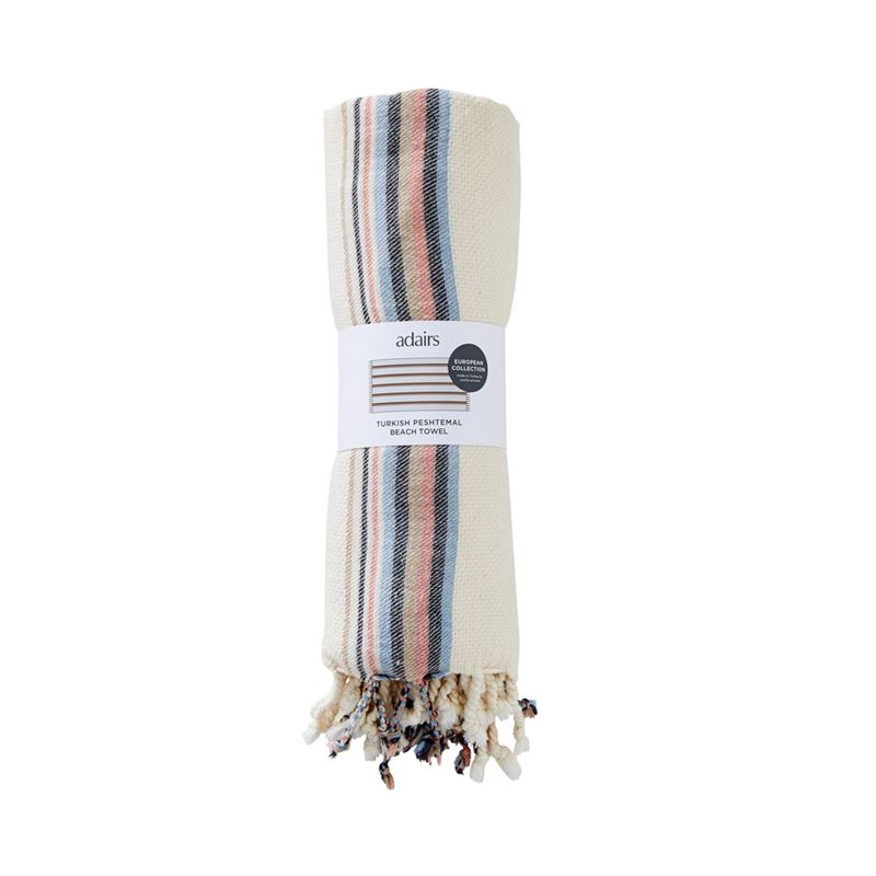 European Nougat Multi Stripe Turkish Peshtemal Beach Towel