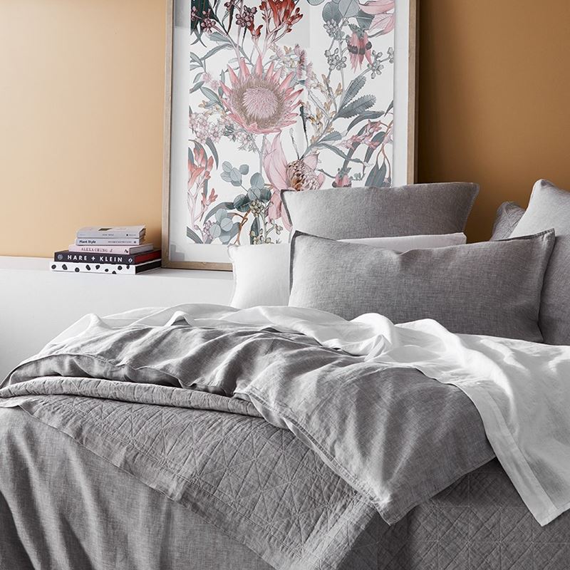 Vintage Washed Linen Grey Marle Quilt Cover Separates