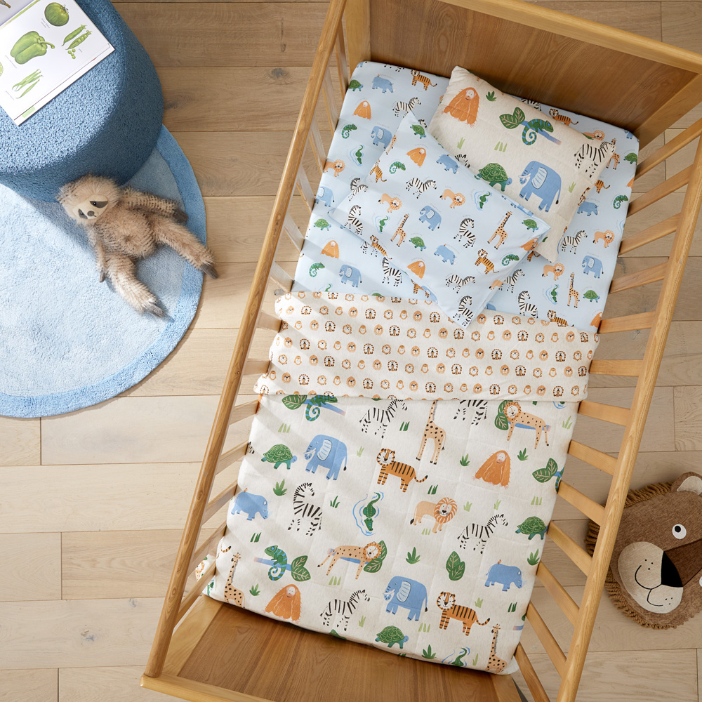Jungle Adventure Grey Marle Jersey Quilted Cot Quilt Cover Set