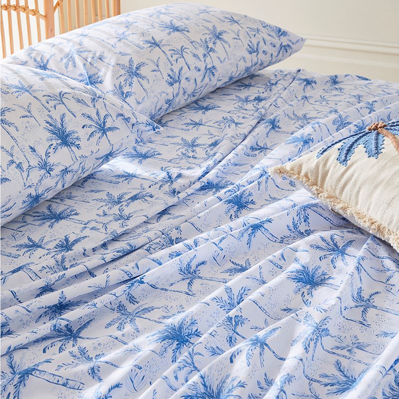 Ocean Palms Blue Printed Sheet Set