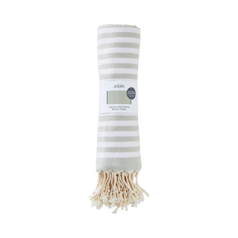 European Sage & White Stripe Turkish Peshtemal Beach Towel