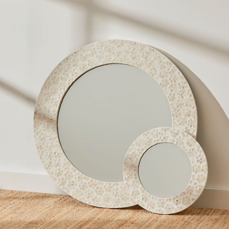 Capiz Ivory Small Daisy Round Mirror