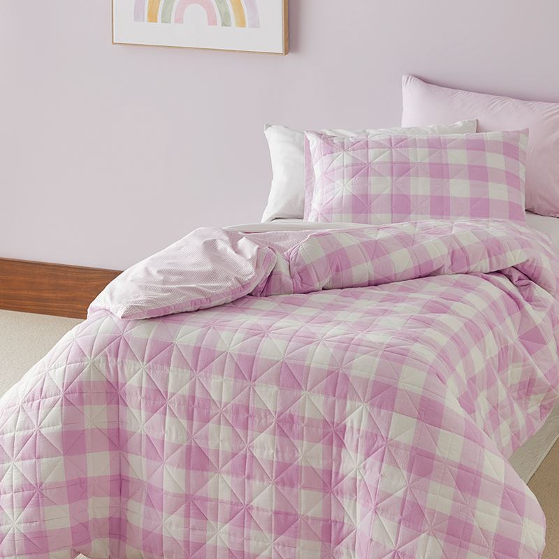 Mickey Gingham Lilac Quilted Quilt Cover Set