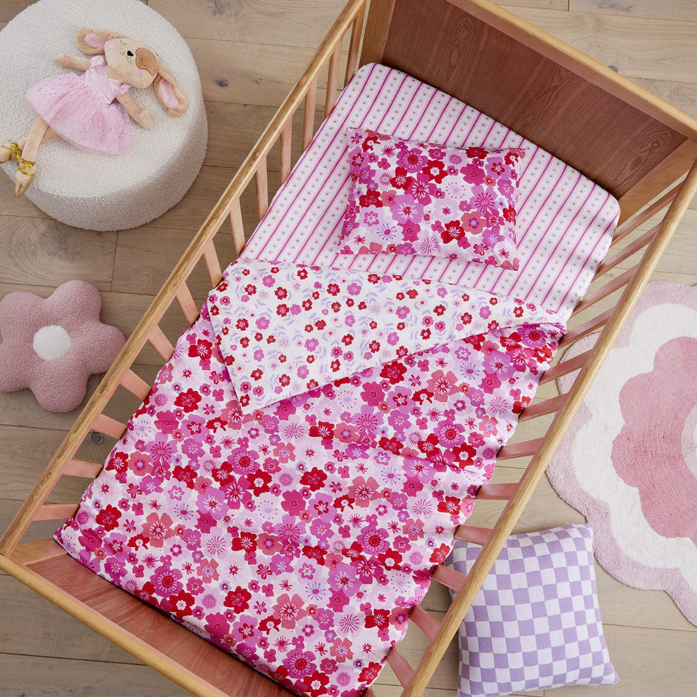 Make It Bloom Pink Cot Quilt Cover Set