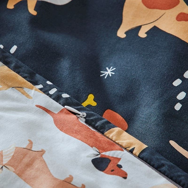 Playful Puppies Cot Navy Quilt Cover Set