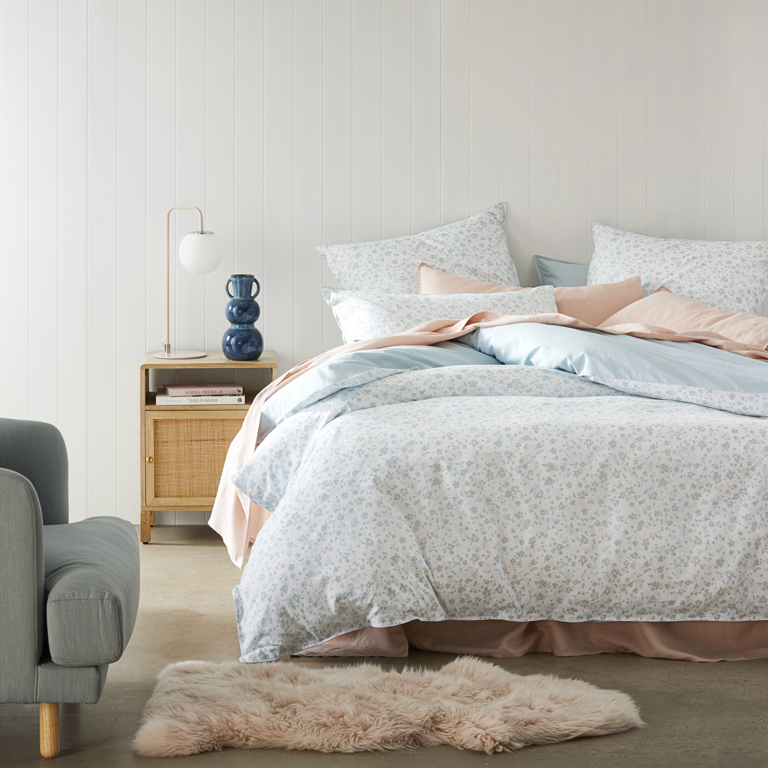 Stonewashed Cotton Aquamarine Daisy Quilt Cover Separates