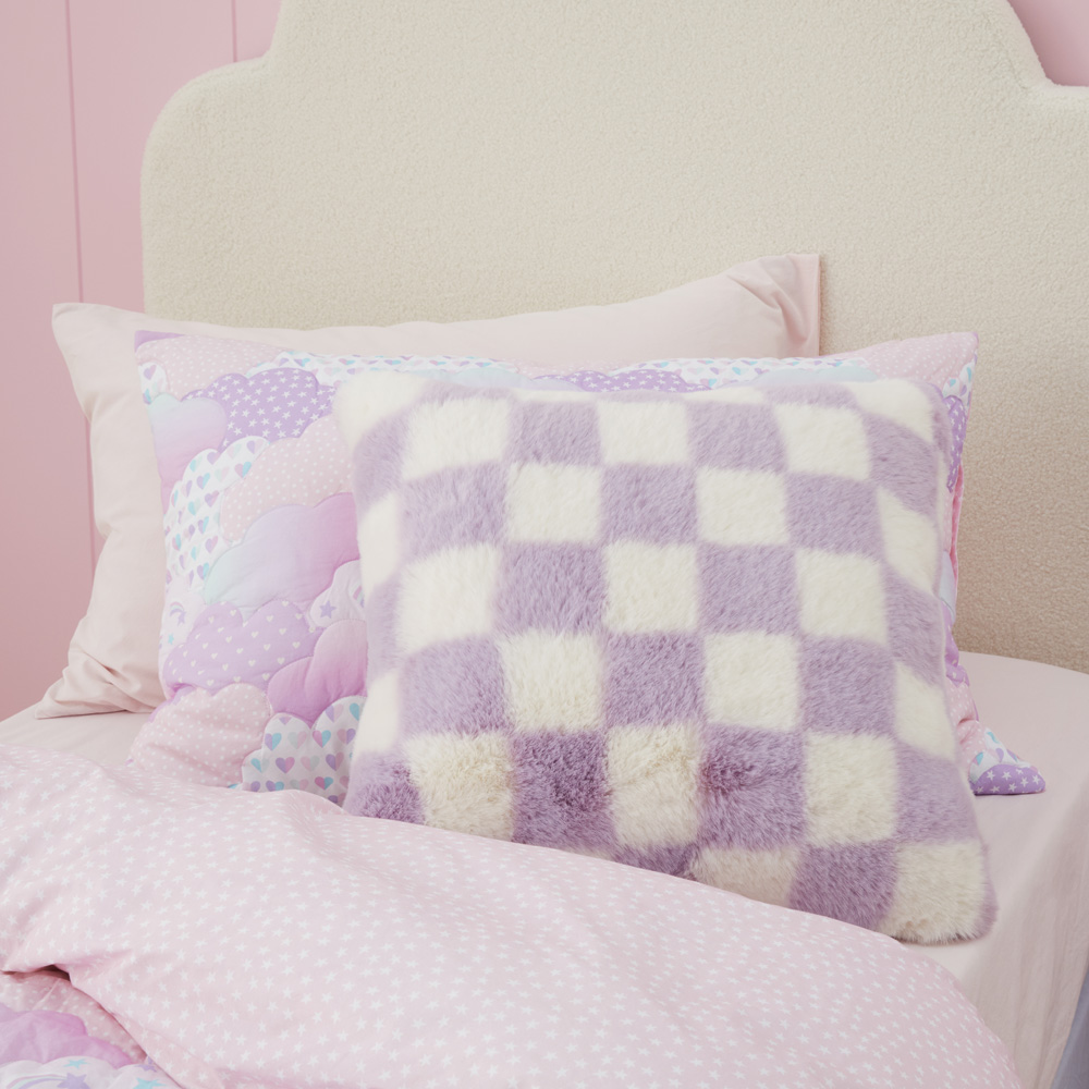 Frankie Lilac Check Faux Fur Cushion