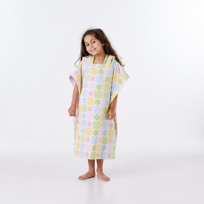 Floral Gingham Kids Hooded Beach Towel