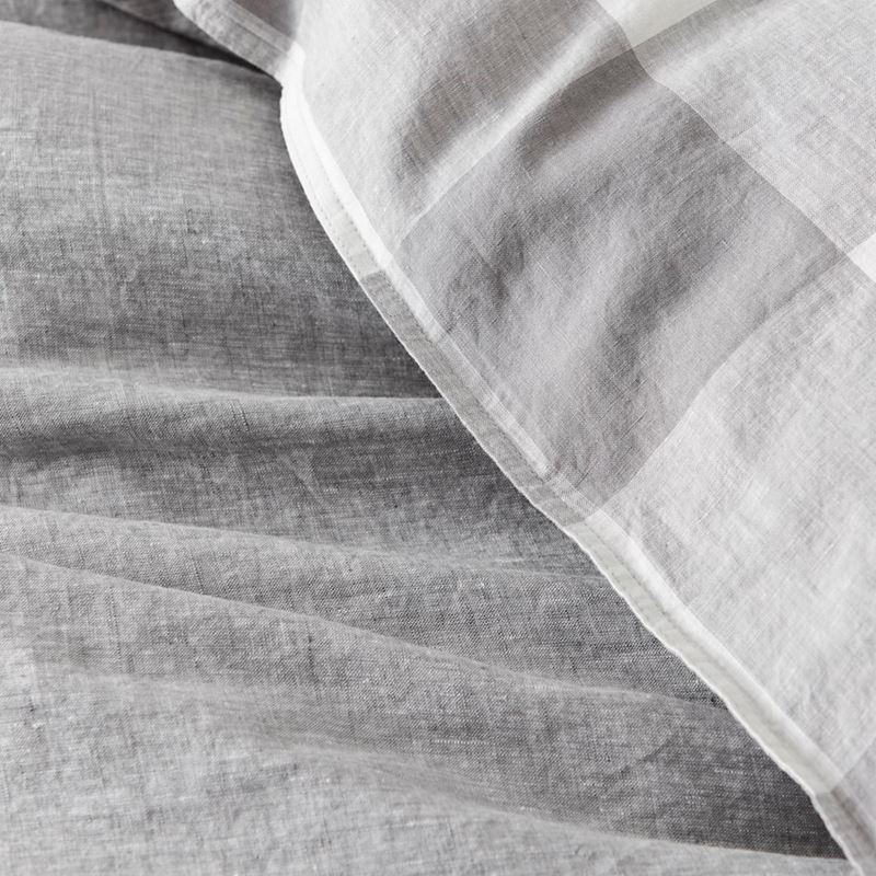 Vintage Washed Linen Large Grey Marle Check Quilt Cover Separates