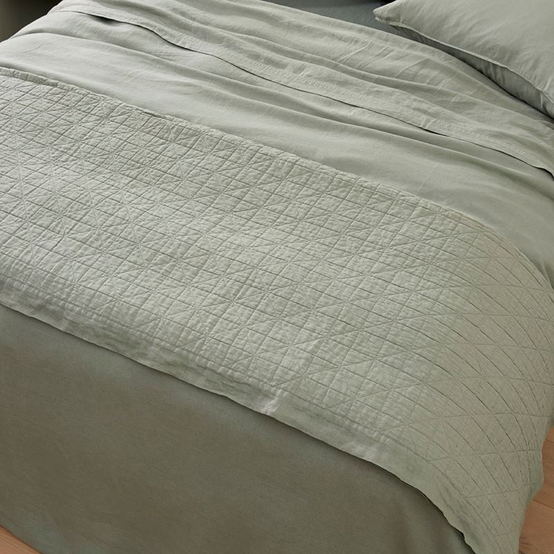 Vintage Washed Linen Eucalyptus Quilted Coverlet Separates