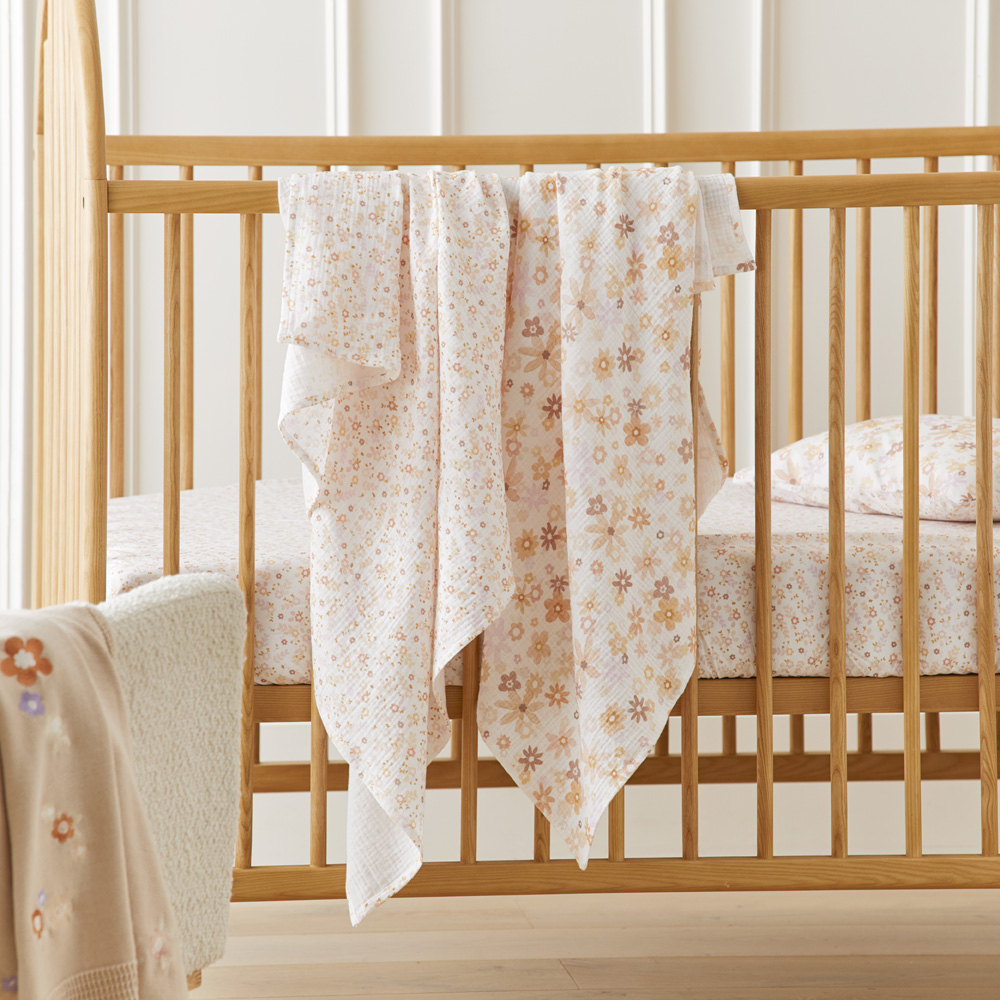 Dahlia Floral Natural Muslin Baby Swaddles 2pk
