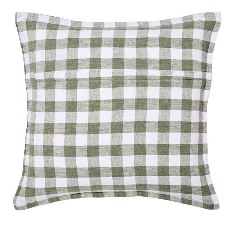 Belgian Forest & White Check Vintage Washed Linen Cushion