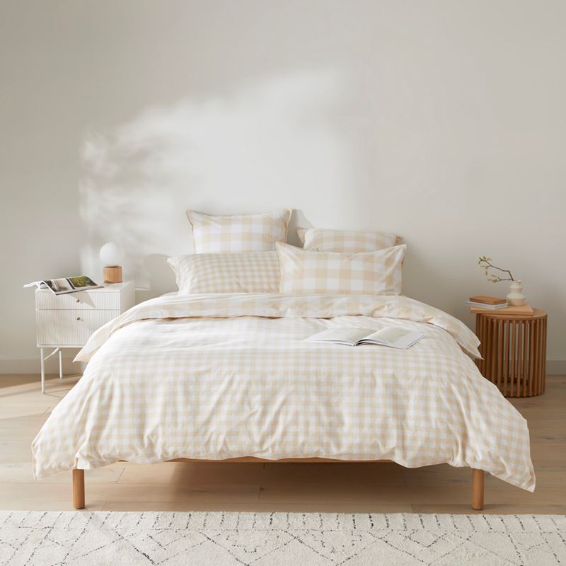 Stonewashed Cotton Printed Sand Gingham Pillowcases