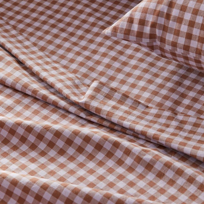 Stonewashed Cotton Printed Lilac Gingham Sheet Separates