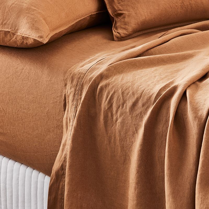 Vintage Washed Linen Caramel Sheet Set