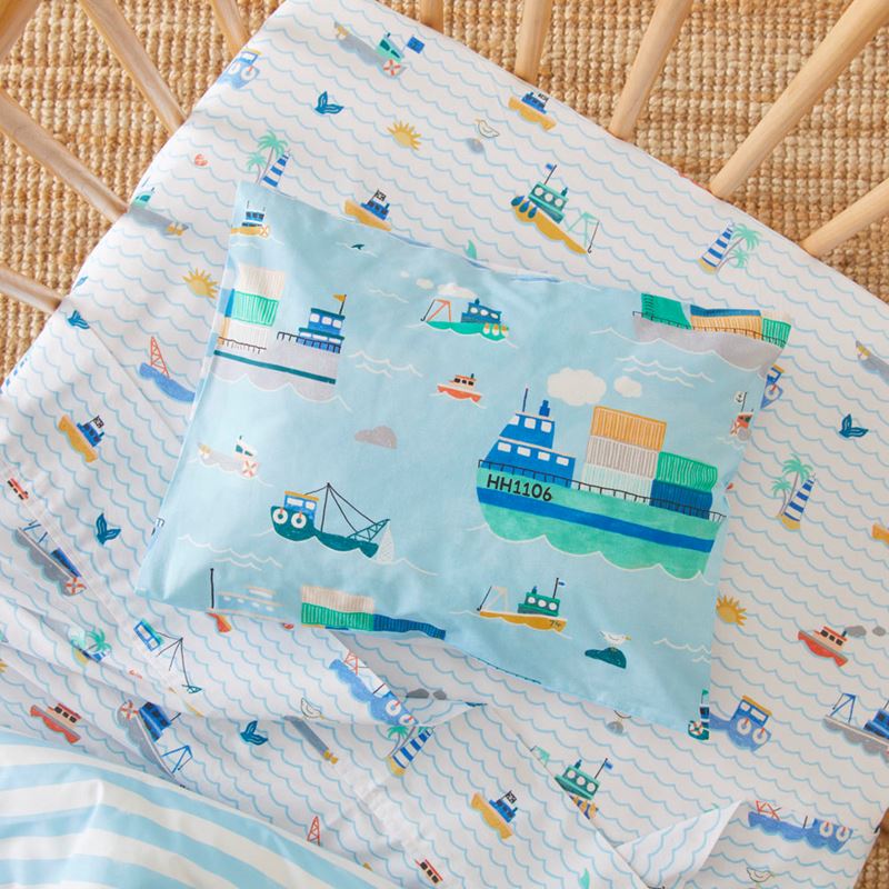 Ships Of The World Light Blue Cot Quilt Cover Set